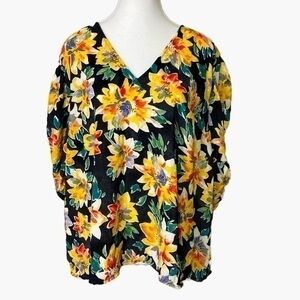 Ava & Viv Black and Yellow floral blouse/shirt NWT